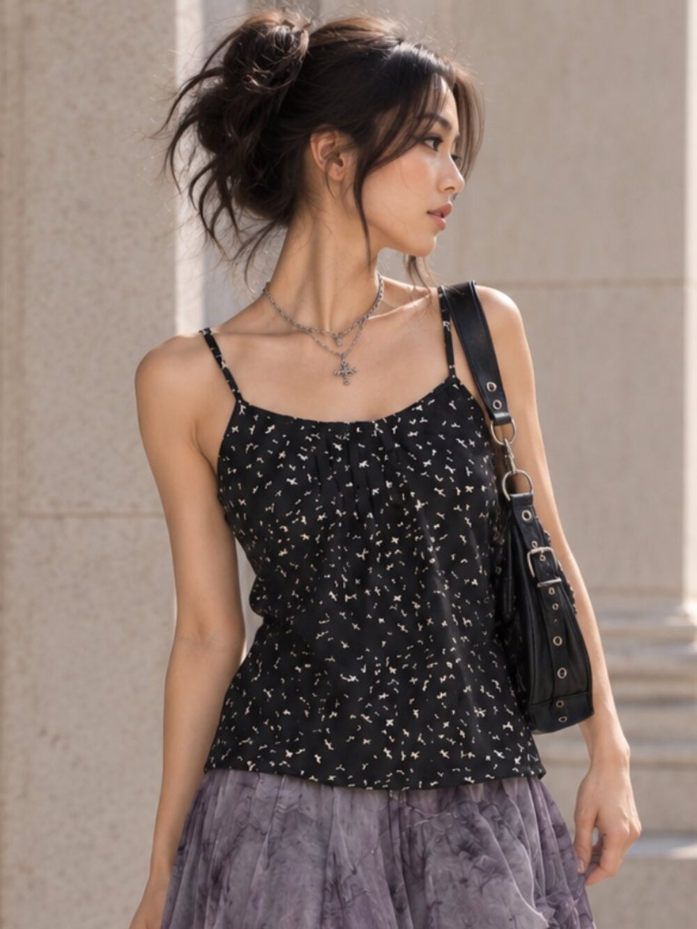Black Bird Print Cami Top S Y2K Indie Sleaze Adjustable Straps Whimsigoth 2000s
